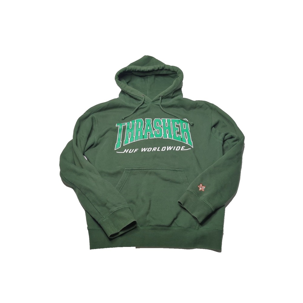 HUF x Thrasher Bayview Hoodie Forest Green Mens M Sweatshirt Skate Streetwear